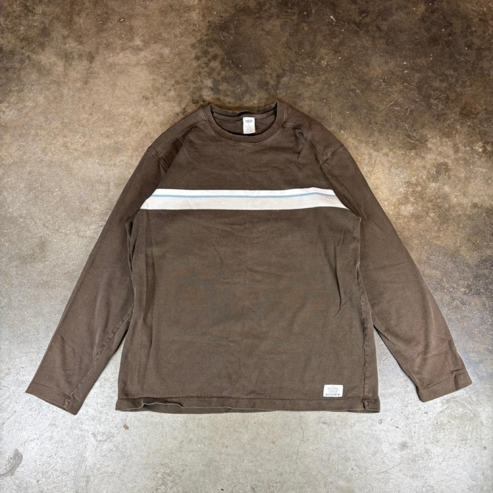 Vintage y2k Brown long sleeve old navy shirt with white stripe Men's Size XL
